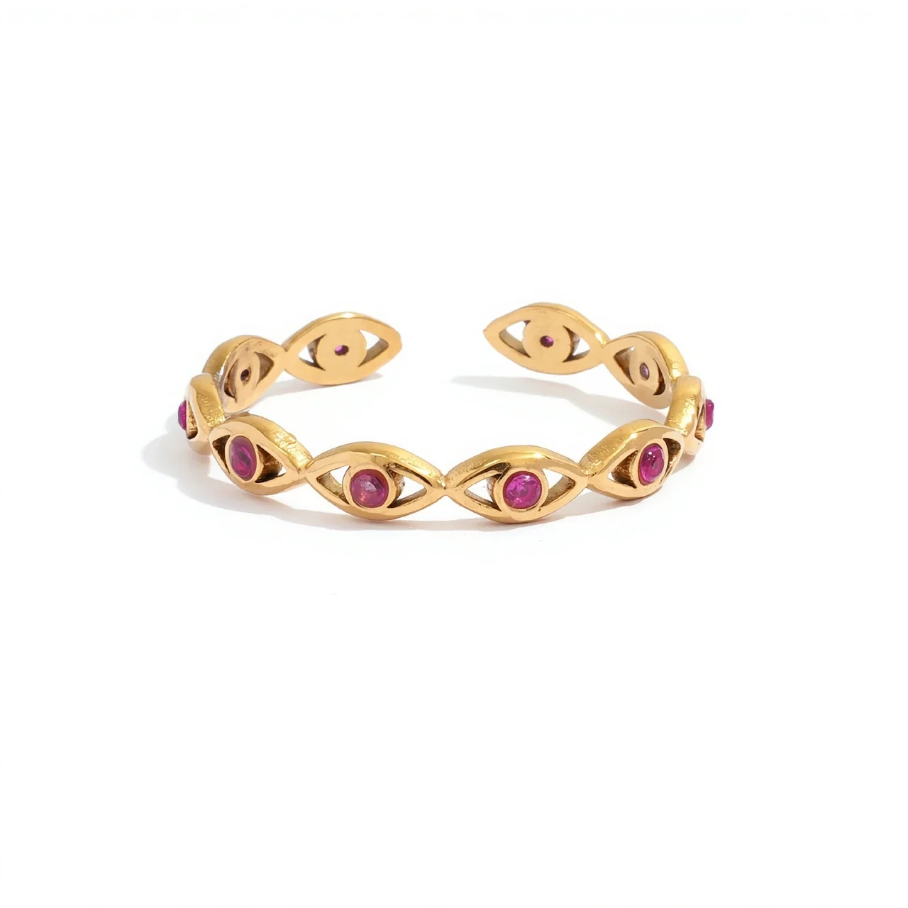 Ring: Evil Eye Crystal Open Adjustable , Gold PVD Stainless Steel