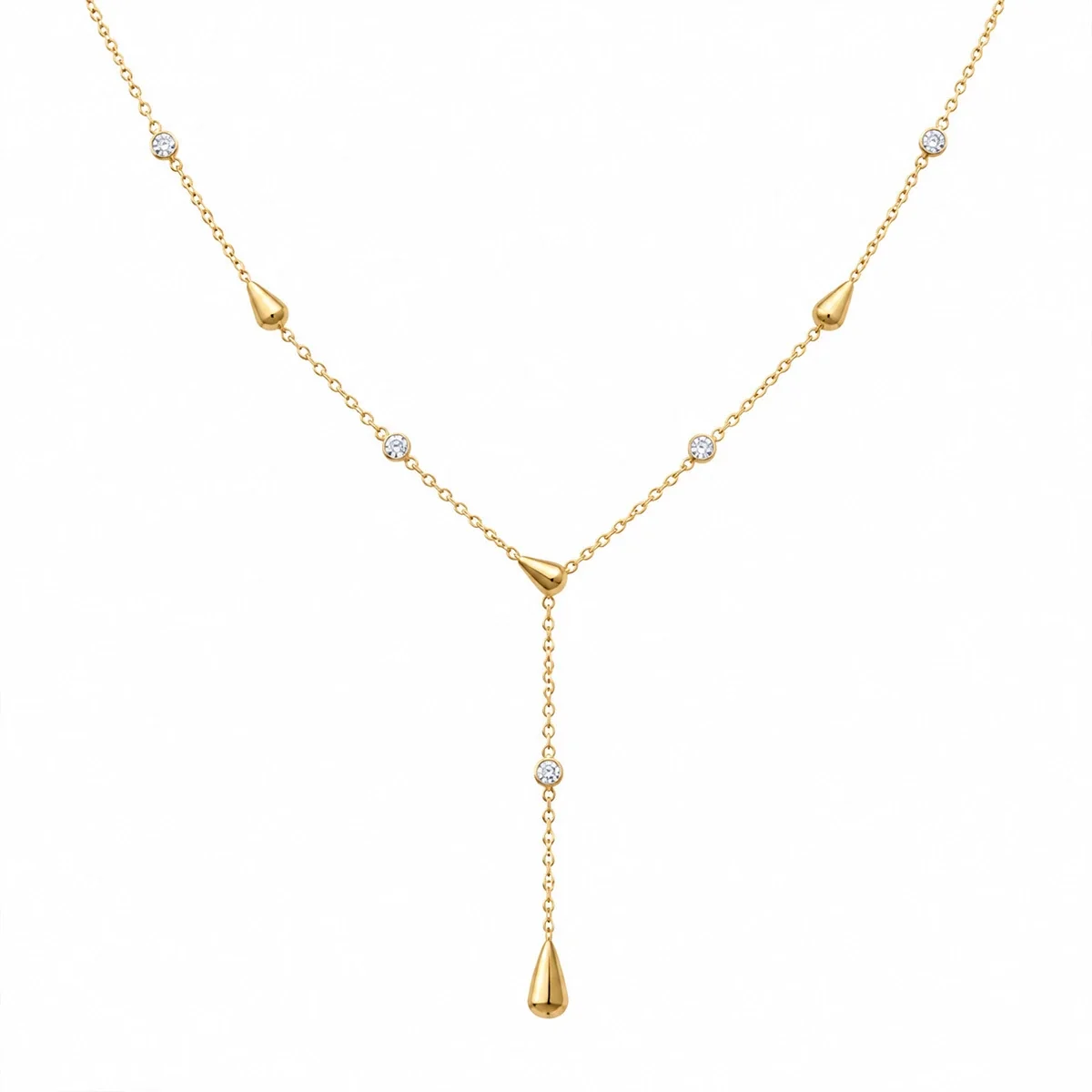 Y-Drop Necklace with Teardrop Charms, Gold-Plated