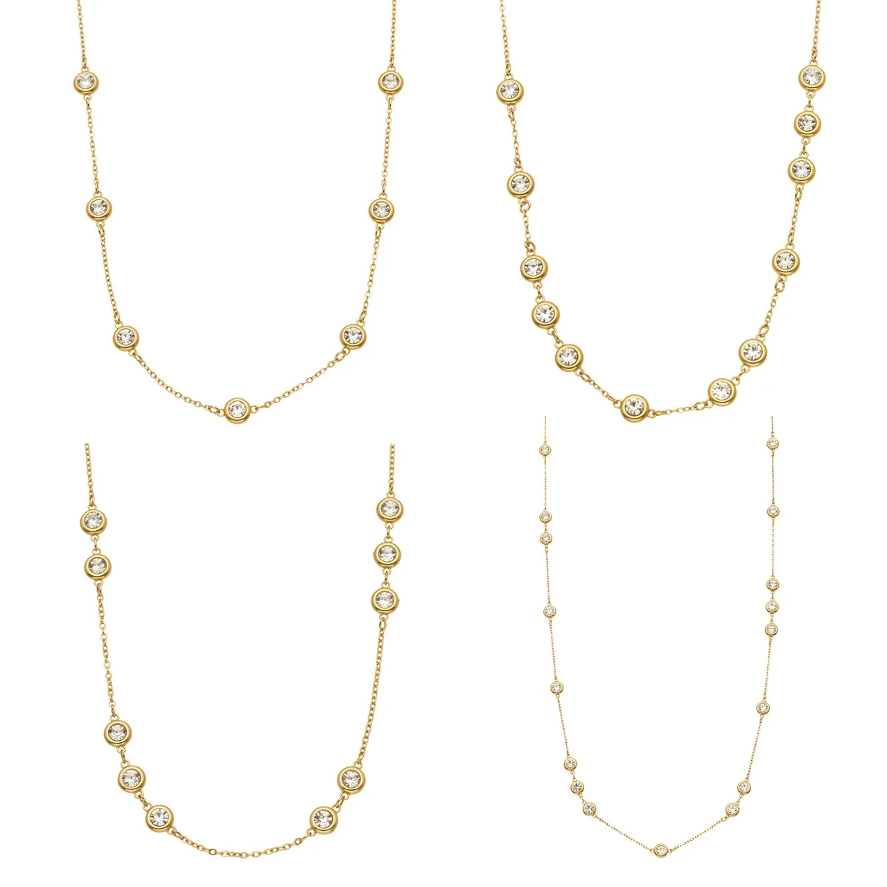 Polished 316 Stainless Steel Bezel Round CZ Station Chain Necklace