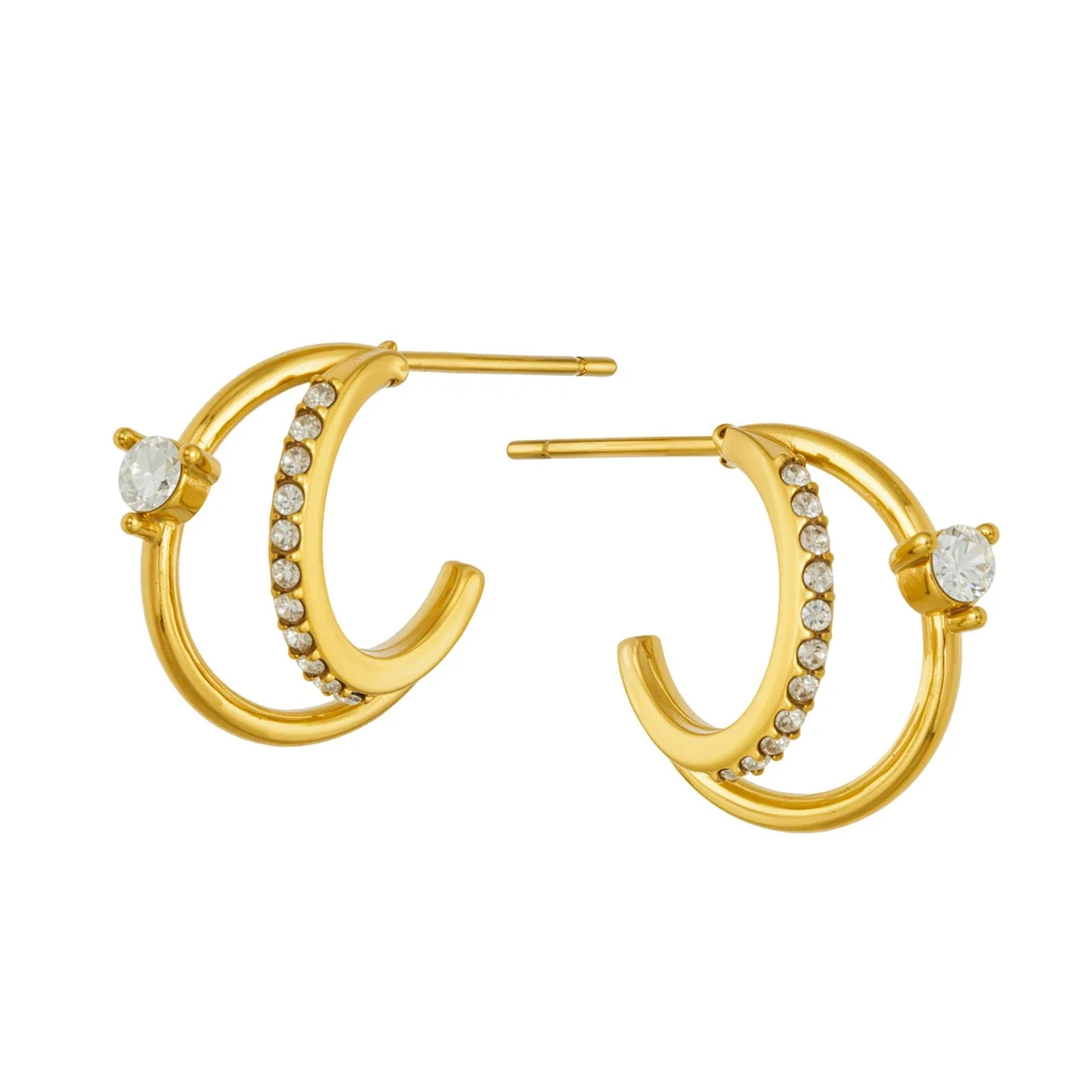 Arc Pavé 18K Gold-Plated 316 Stainless Steel Hoop Earrings